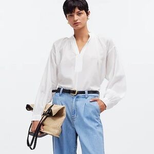 Madewell Shirred Long-Sleeve Top eyelet white